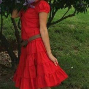 Bright Red Country style Shirt-dress with signature leather belt by APART (EU)